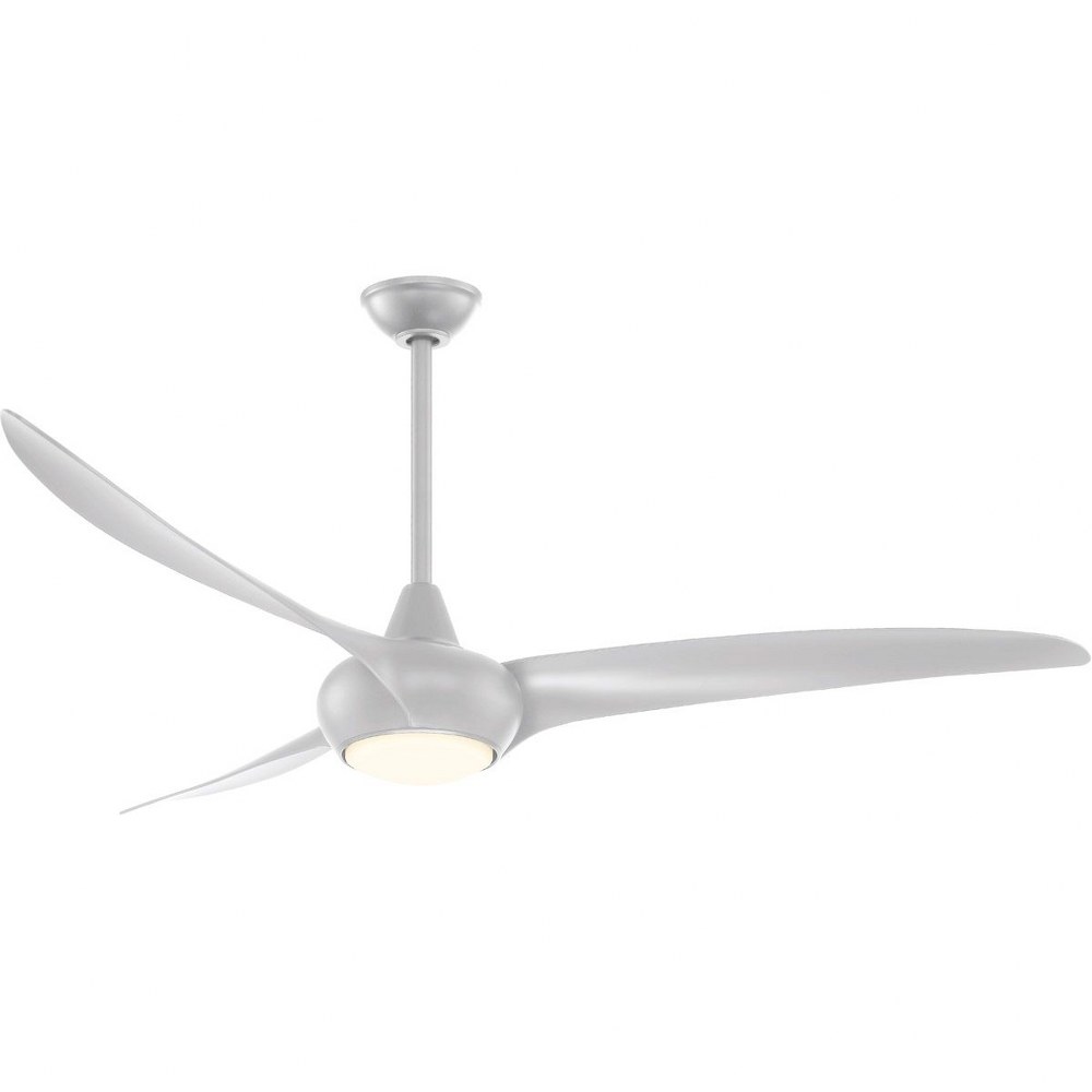 Minka Aire Fans-F848-SL-Light Wave - 65 Inch 3 Blade Ceiling Fan with Light Kit   Silver Finish with Silver Blade Finish with Frosted White Glass