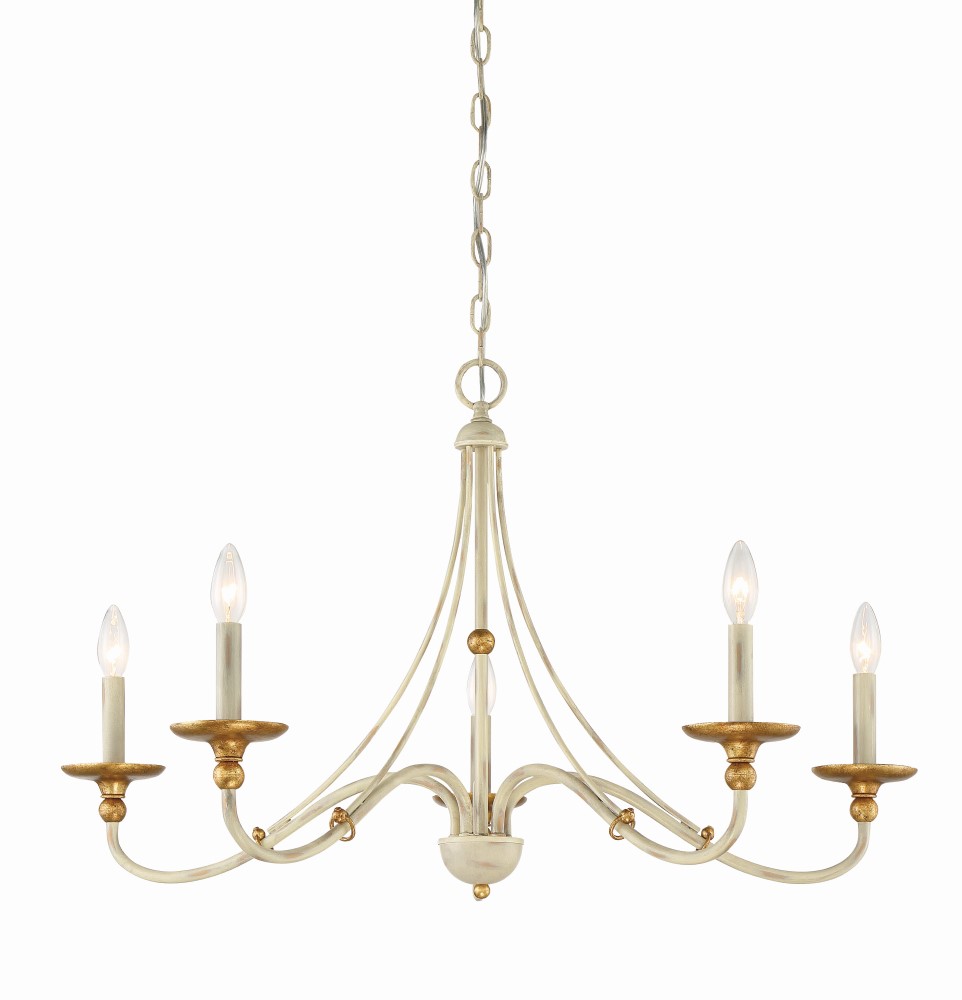 Minka Lavery-1044-701-Westchester County - Chandelier 5 Light Farm House White/Gilded Gold Steel - 20.75 inches tall by 34 inches wide Farmhouse White/Gilded Gold  Sand Coal/Skyline Gold Finish