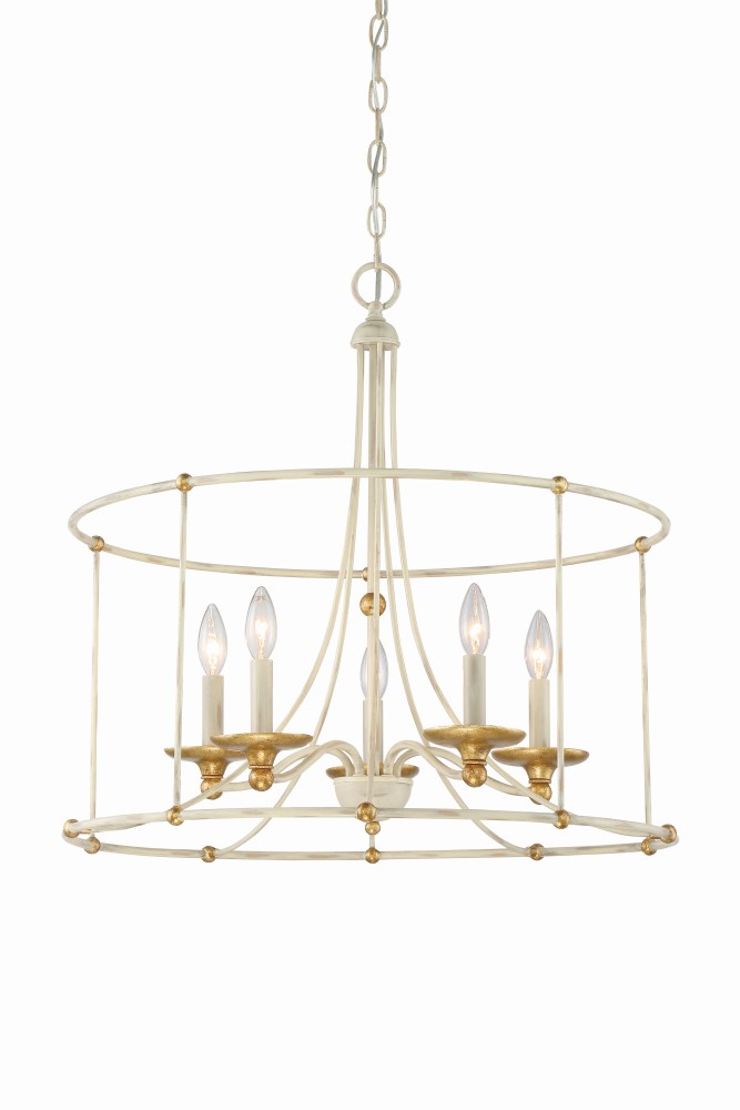 Minka Lavery-1047-701-Westchester County - Chandelier 5 Light Farm House White/Gilded Gold Steel - 24 inches tall by 25 inches wide Farmhouse White/Gilded Gold  Sand Coal/Skyline Gold Finish