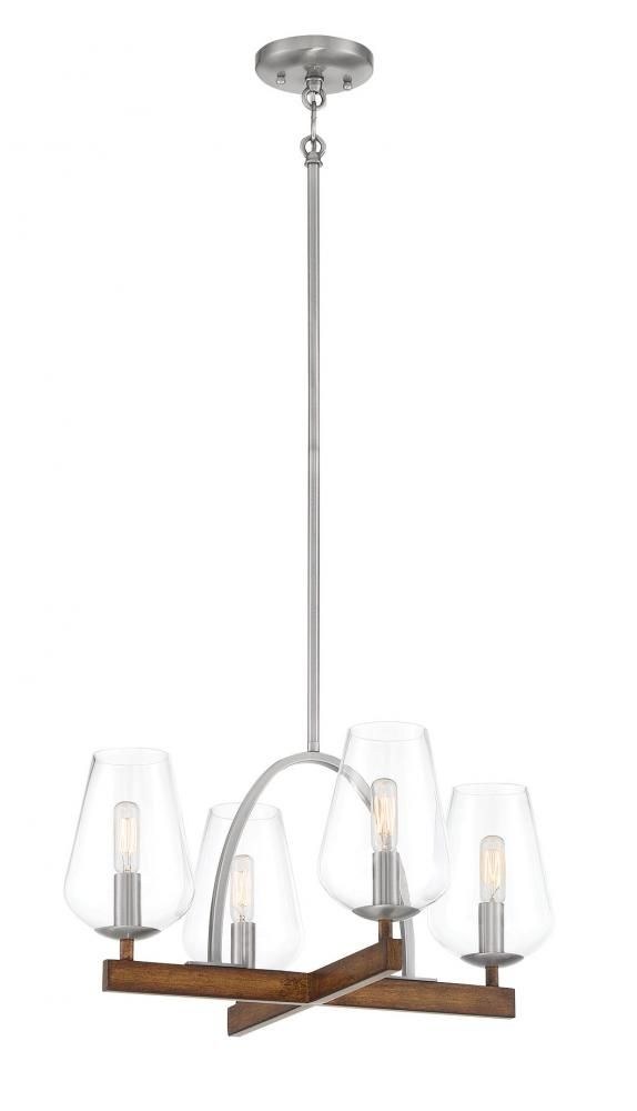 Minka Lavery-1064-699-Birnamwood - Convertible Chandelier 4 Light Koa Wood/Pewter Steel/Glass - 15.63 inches tall by 20 inches wide   Birnamwood - Convertible Chandelier 4 Light Koa Wood/Pewter Steel/