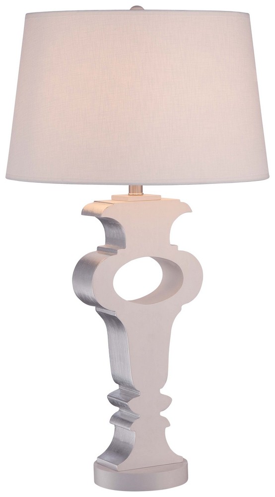 Minka Lavery-12430-0-1 Light Portable Table Lamp with White Suede Fabric Shade in Transitional Style - 24.75 inches tall by 15 inches wide   Wood Finish with Cream Linen Fabric Shade