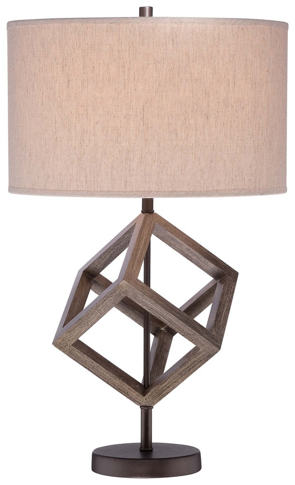 Minka Lavery-12433-0-1 Light Portable Table Lamp with White Suede Fabric Shade in Transitional Style - 24.75 inches tall by 15 inches wide   Walnut Finish with Oatmeal Linen Fabric Shade