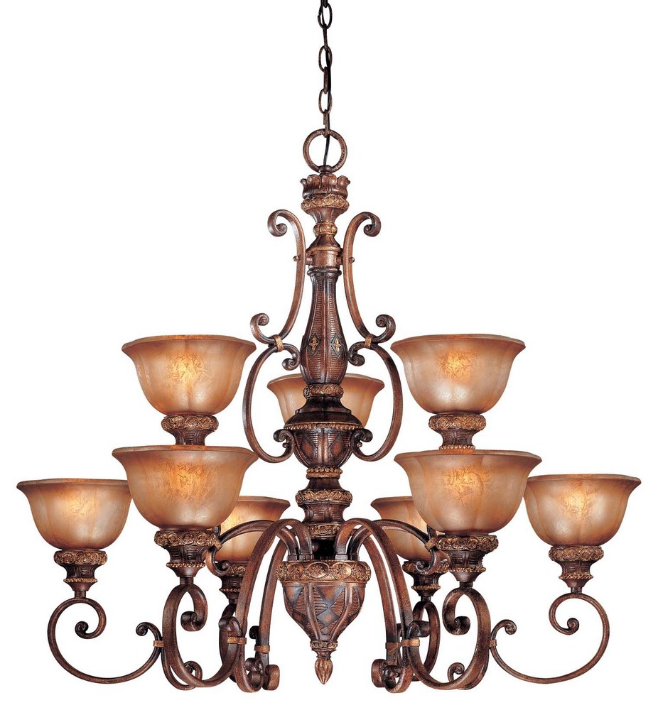 Minka Lavery-1358-177-Illuminati - Chandelier 9 Light Bronze in Traditional Style - 33.5 inches tall by 38.75 inches wide   Bronze Finish with Silver Patina Glass