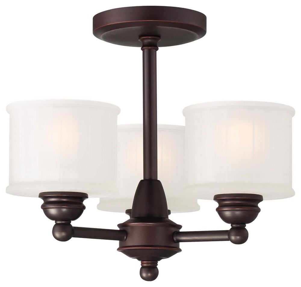Minka Lavery-1738-167-1730 Series - 3 Light Semi-Flush Mount in Transitional Style - 13.5 inches tall by 16 inches wide   Lathan Bronze Finish with Etched-Box Pleat Glass