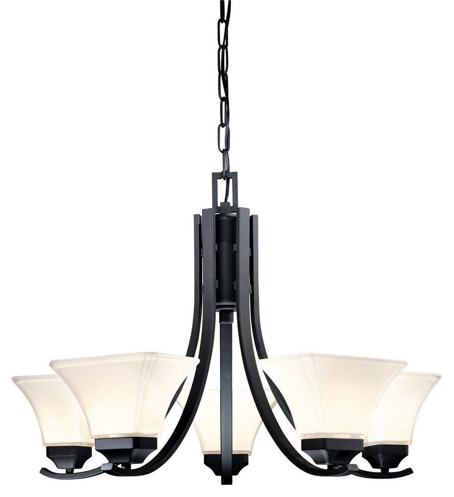 Minka Lavery-1815-66-Agilis - Chandelier 5 Light Brushed Nickel in Contemporary Style - 19.5 inches tall by 27 inches wide   Black Finish with Lumina Blanca Glass