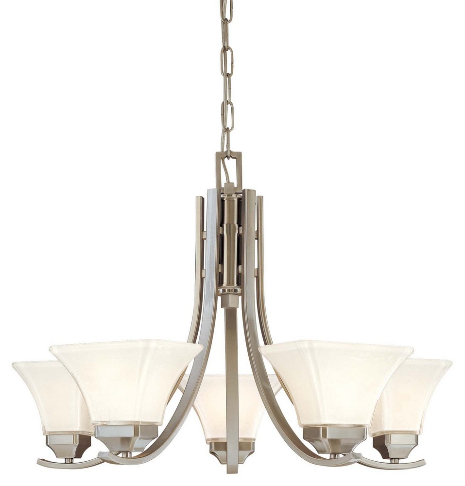 Minka Lavery-1815-84-Agilis - Chandelier 5 Light Brushed Nickel in Contemporary Style - 19.5 inches tall by 27 inches wide Brushed Nickel  Brushed Nickel Finish with Lamina Blanca Glass