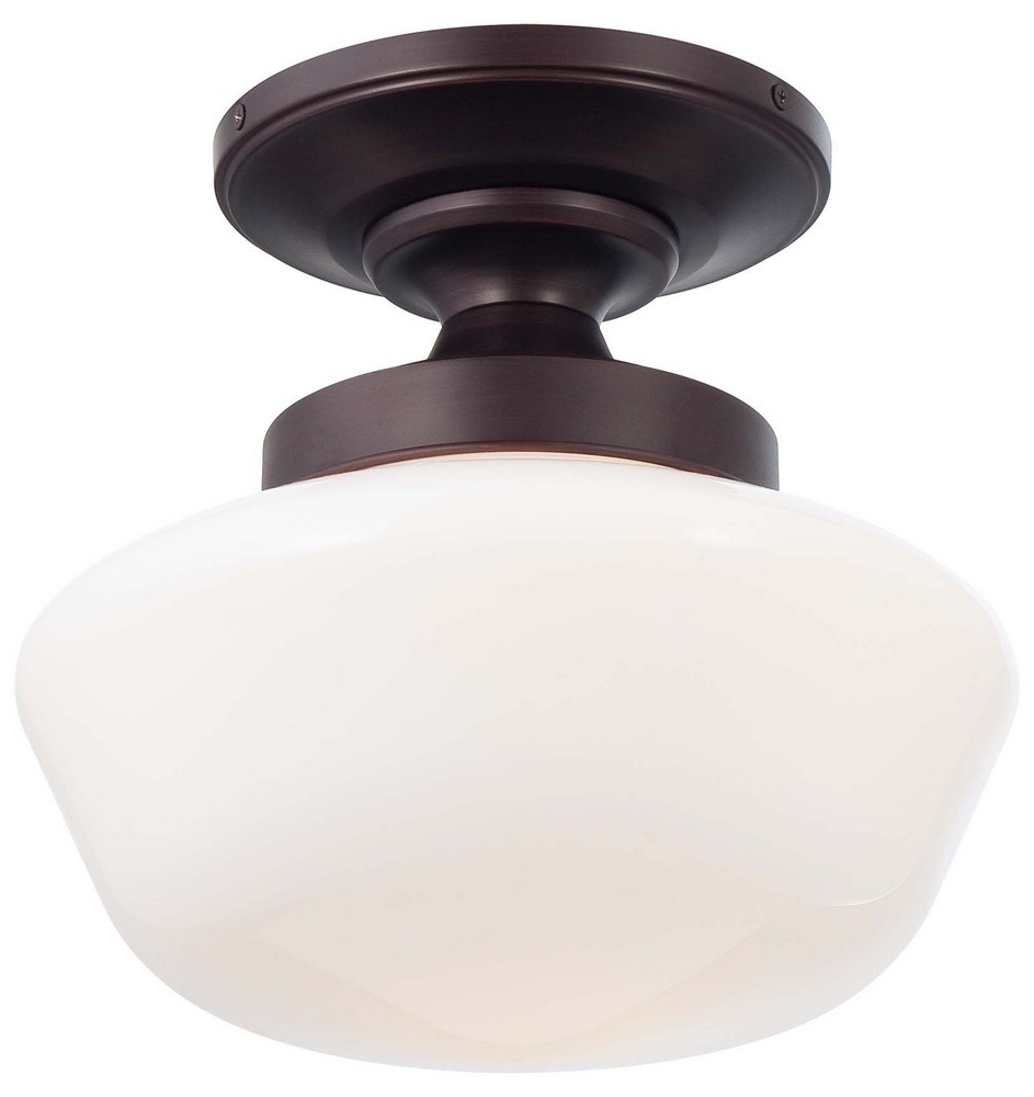 Minka Lavery-2255-576-1 Light Semi-Flush Mount in Traditional Style - 11.25 inches tall by 12 inches wide   Brushed Bronze Finish with Opal Glass