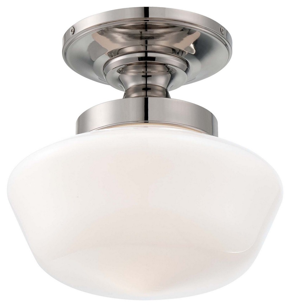 Minka Lavery-2255-613-1 Light Semi-Flush Mount in Traditional Style - 11.25 inches tall by 12 inches wide   Polished Nickel Finish with Opal Glass