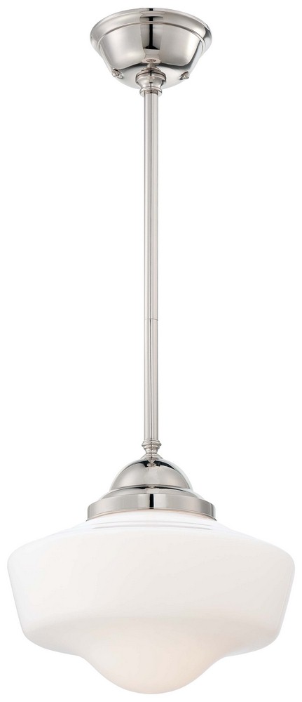 Minka Lavery-2256-613-1 Light Pendant in Traditional Style - 12.25 inches tall by 13.75 inches wide   Polished Nickel Finish with Opal Glass