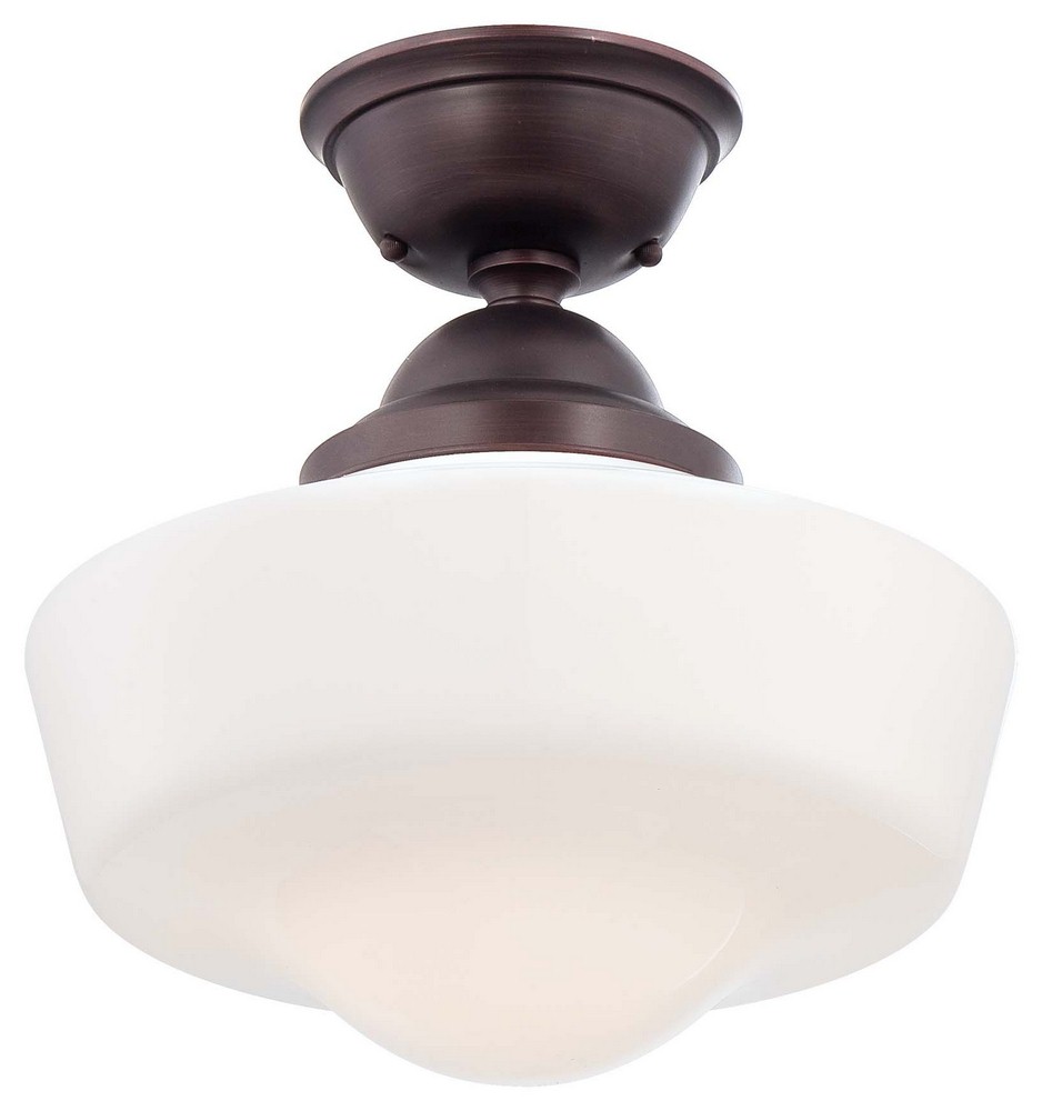 Minka Lavery-2257-576-1 Light Semi-Flush Mount in Traditional Style - 14.5 inches tall by 13.75 inches wide   Brushed Bronze Finish with Opal Glass