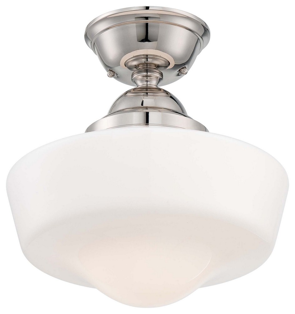 Minka Lavery-2257-613-1 Light Semi-Flush Mount in Traditional Style - 14.5 inches tall by 13.75 inches wide   Polished Nickel Finish with Opal Glass