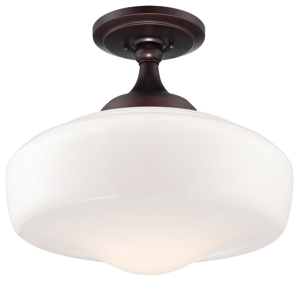 Minka Lavery-2259-576-1 Light Semi-Flush Mount in Traditional Style - 15.5 inches tall by 17.25 inches wide   Brushed Bronze Finish with Opal Glass