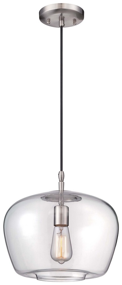 Minka Lavery-2260-84-1 Light Mini Pendant in Traditional Style - 11.5 inches tall by 12.25 inches wide   Brushed Nickel Finish with Clear Glass with Eidolon Krystal Crystal