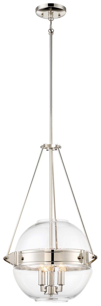 Minka Lavery-2291-613-Atrio - 3 Light Pendant in Transitional Style - 24 inches tall by 15.5 inches wide Polished Nickel  Polished Nickel Finish with Clear Glass