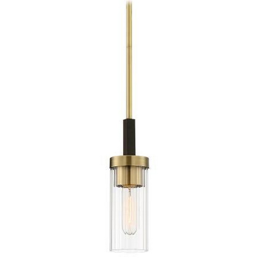 Minka Lavery-3040-560-Ainsley Court - 1 Light Mini Pendant in Transitional Style - 10.75 inches tall by 3.25 inches wide   Aged Kinston Bronze/Brushed Brass Finish with Clear Glass