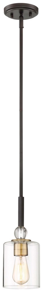 Minka Lavery-3070-416-Studio 5 - 1 Light Mini Pendant in Transitional Style - 12.25 inches tall by 5 inches wide Painted Bronze/Natural Brushed Brass  Polished Nickel Finish with Clear Glass