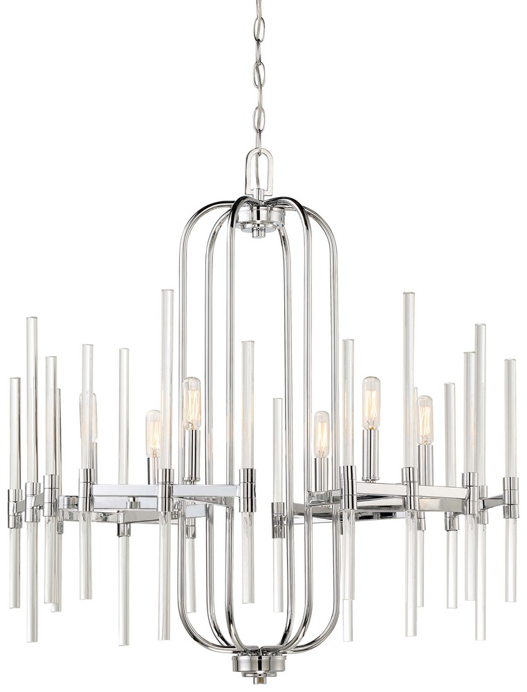 Minka Lavery-3097-77-Pillar - Chandelier 6 Light Chrome in Transitional Style - 30.25 inches tall by 26 inches wide   Chrome Finish