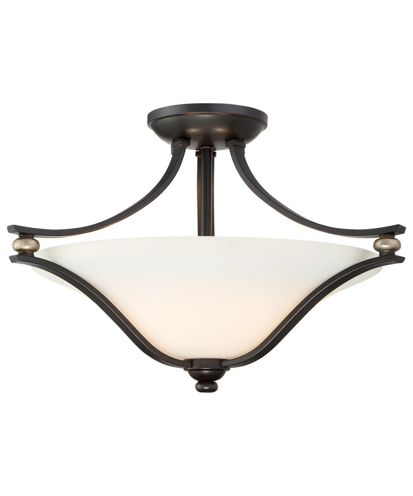 Minka Lavery-3282-589-Shadowglen - 2 Light Semi-Flush Mount in Transitional Style - 11.75 inches tall by 18.25 inches wide   Lathan Bronze/Gold Finish with Etched White Glass