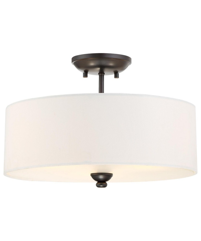 Minka Lavery-3286-589-Shadowglen - 3 Light Semi-Flush Mount in Transitional Style - 12 inches tall by 16 inches wide   Lathan Bronze Finish with White Linen Fabric Shade