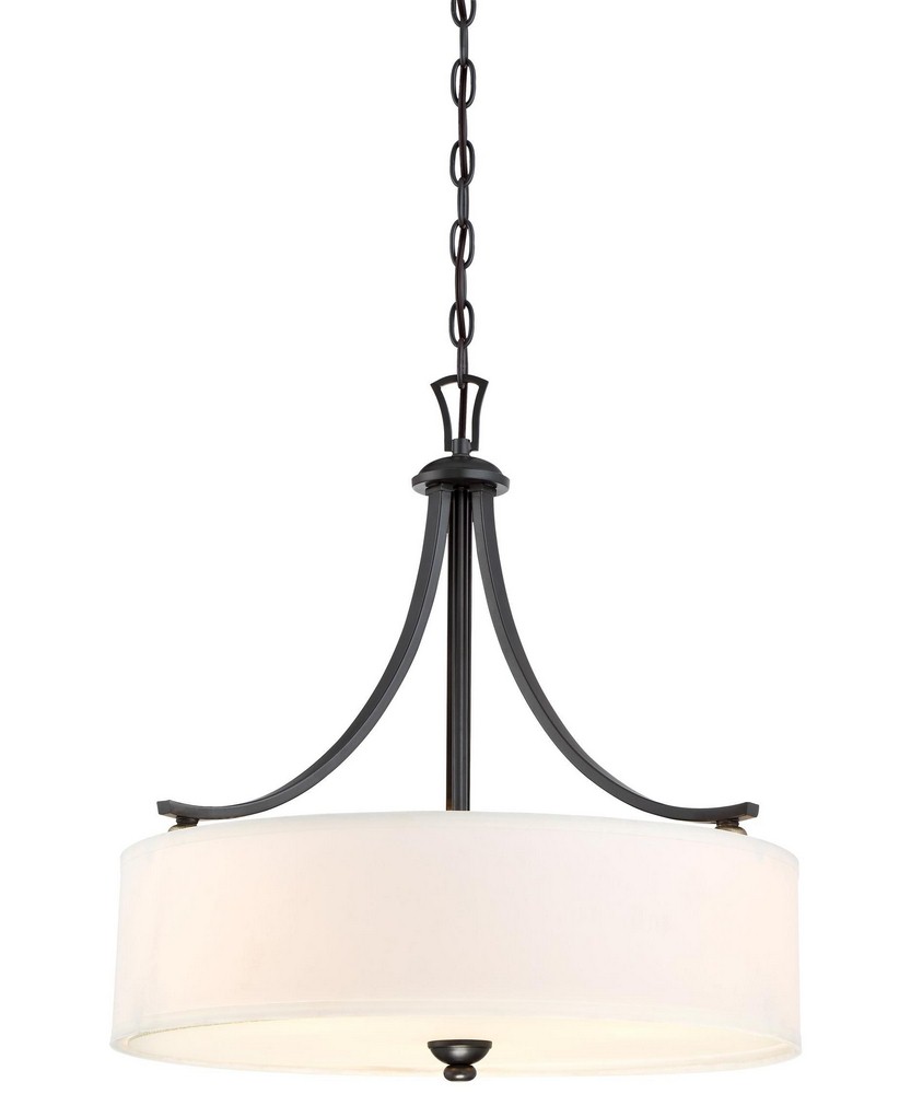 Minka Lavery-3287-589-Shadowglen - Pendant 3 Light White Linen Fabric in Transitional Style - 22.75 inches tall by 21.25 inches wide   Lathan Bronze/Gold Finish with White Linen Fabric Shade