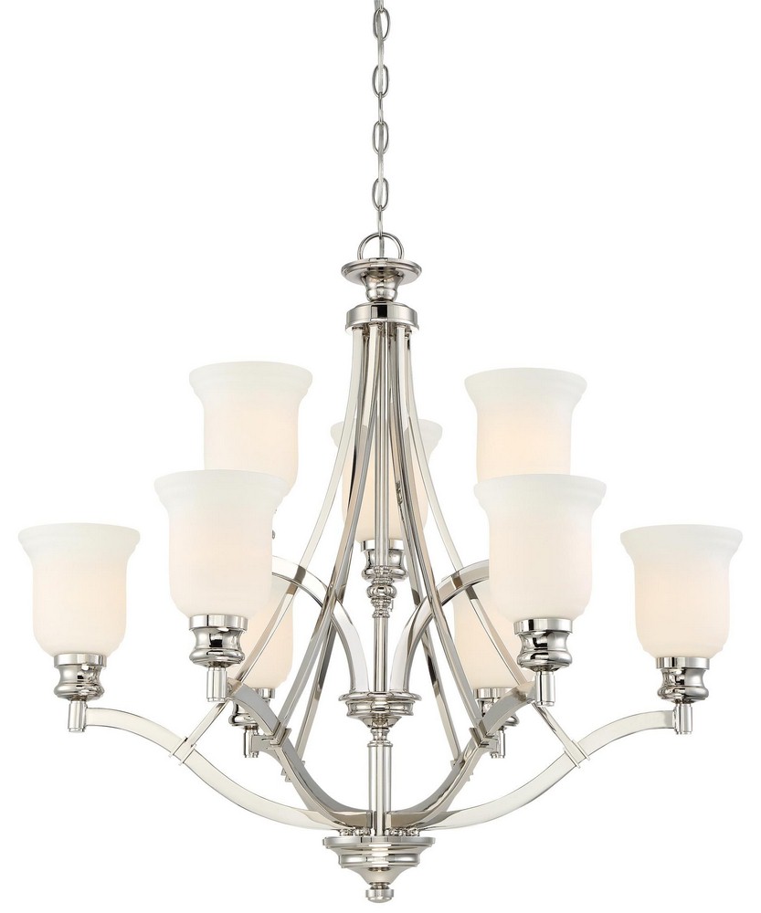 Minka Lavery-3299-613-Audreys Point - Chandelier 9 Light Polished Nickel in Transitional Style - 29.5 inches tall by 31.25 inches wide   Polished Nickel Finish with Etched Opal Glass