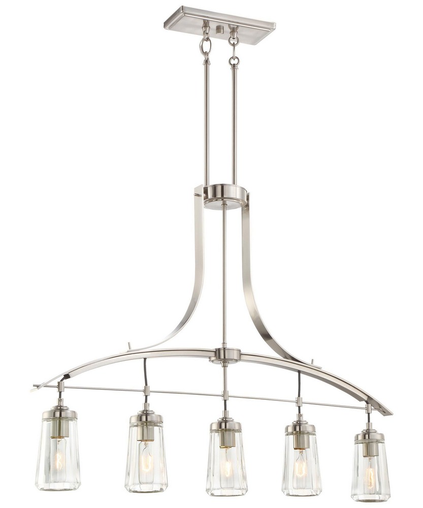 Minka Lavery-3306-84-Poleis - 5 Light Island in Transitional Style - 28.5 inches tall   Brushed Nickel Finish with Clear Glass