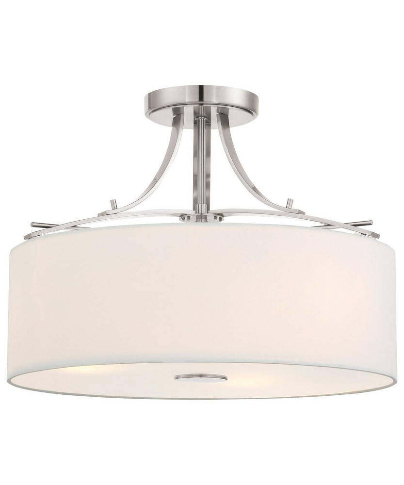 Minka Lavery-3307-84-Poleis - 3 Light Semi-Flush Mount in Transitional Style - 12.5 inches tall by 16.5 inches wide   Brushed Nickel Finish with White Linen Fabric Shade