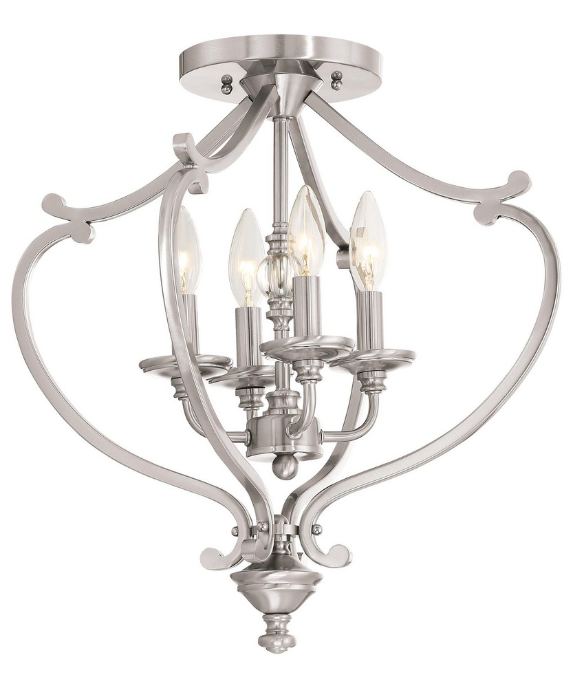 Minka Lavery-3332-84-Savannah Row - 4 Light Semi-Flush Mount in Traditional Style - 20.75 inches tall by 18 inches wide   Brushed Nickel Finish with Clear Glass