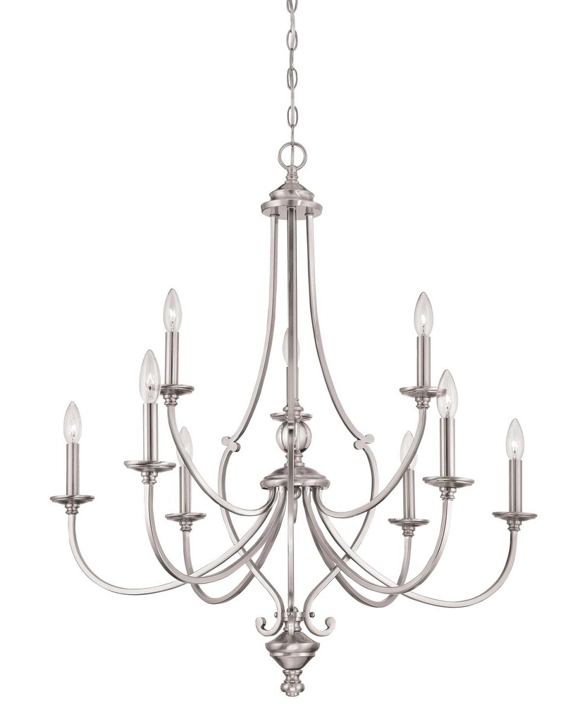 Minka Lavery-3339-84-Savannah Row - Chandelier 9 Light Brushed Nickel in Traditional Style - 36 inches tall by 33.5 inches wide   Brushed Nickel Finish with Clear Glass