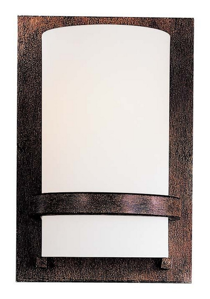 Minka Lavery-342-357-1 Light Wall Sconce in Transitional Style - 10 inches tall by 6.5 inches wide   Iron Oxide Finish with Etched White Glass