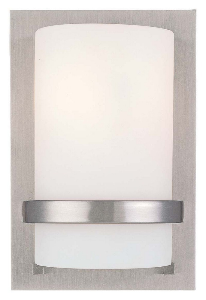 Minka Lavery-342-84-1 Light Wall Sconce in Transitional Style - 10 inches tall by 6.5 inches wide Brushed Nickel  Brushed Nickel Finish with Etched White Glass