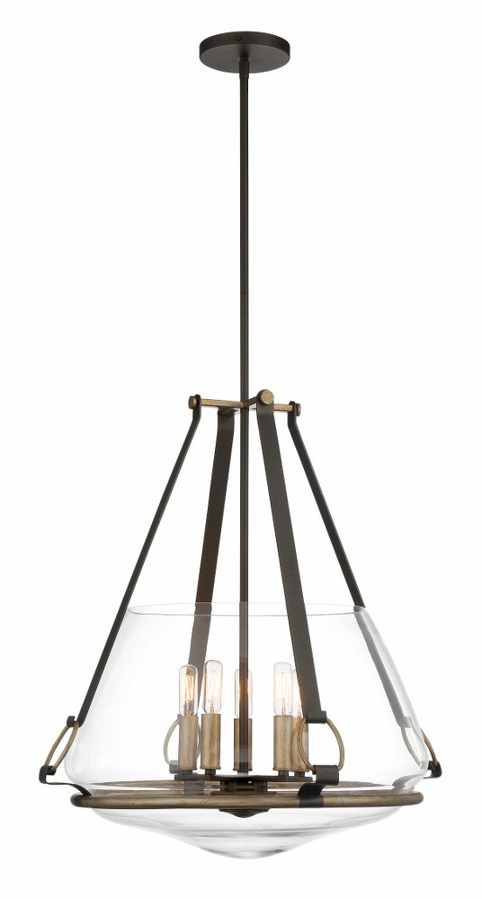 Minka Lavery-3905-107-Eden Valley - 5 Light Small Convertible Pendant   Smoked Iron/Aged Gold Finish with Clear Glass