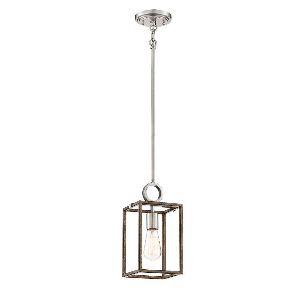 Minka Lavery-4010-280-Country Estates - 1 Light Pendant in Transitional Style - 12.5 inches tall by 6.5 inches wide   Sun Faded Wood/Brushed Nickel Finish