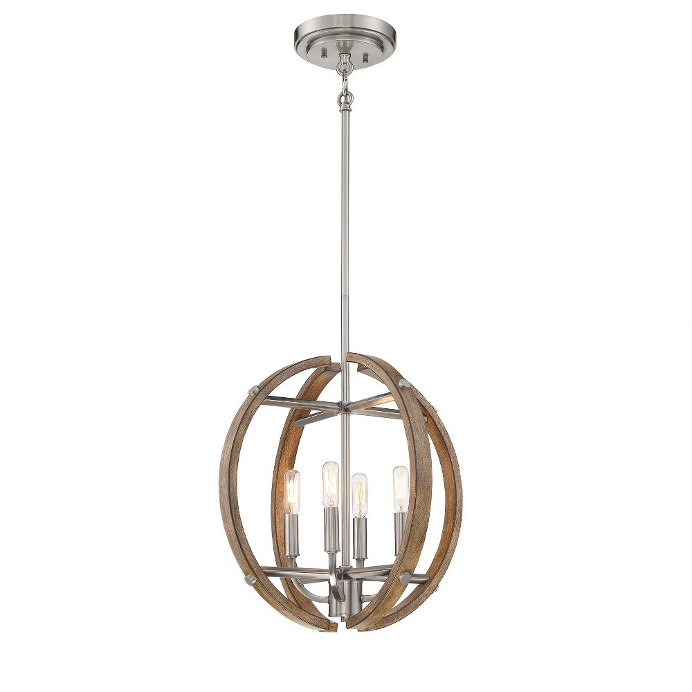 Minka Lavery-4012-280-Country Estates - 4 Light Pendant in Transitional Style - 16.5 inches tall by 16.75 inches wide   Sun Faded Wood/Brushed Nickel Finish