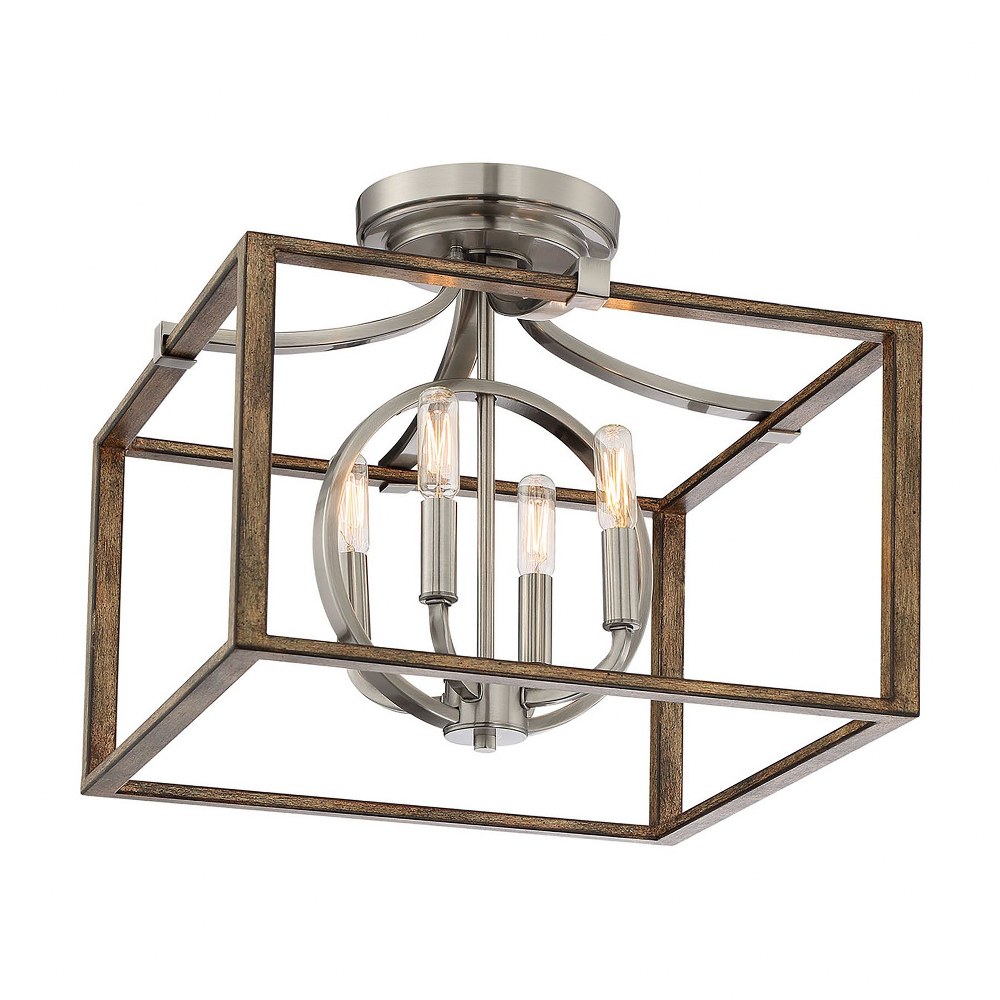 Minka Lavery-4013-280-Country Estates - 4 Light Semi-Flush Mount in Transitional Style - 14 inches tall by 16.5 inches wide   Sun Faded Wood/Brushed Nickel Finish