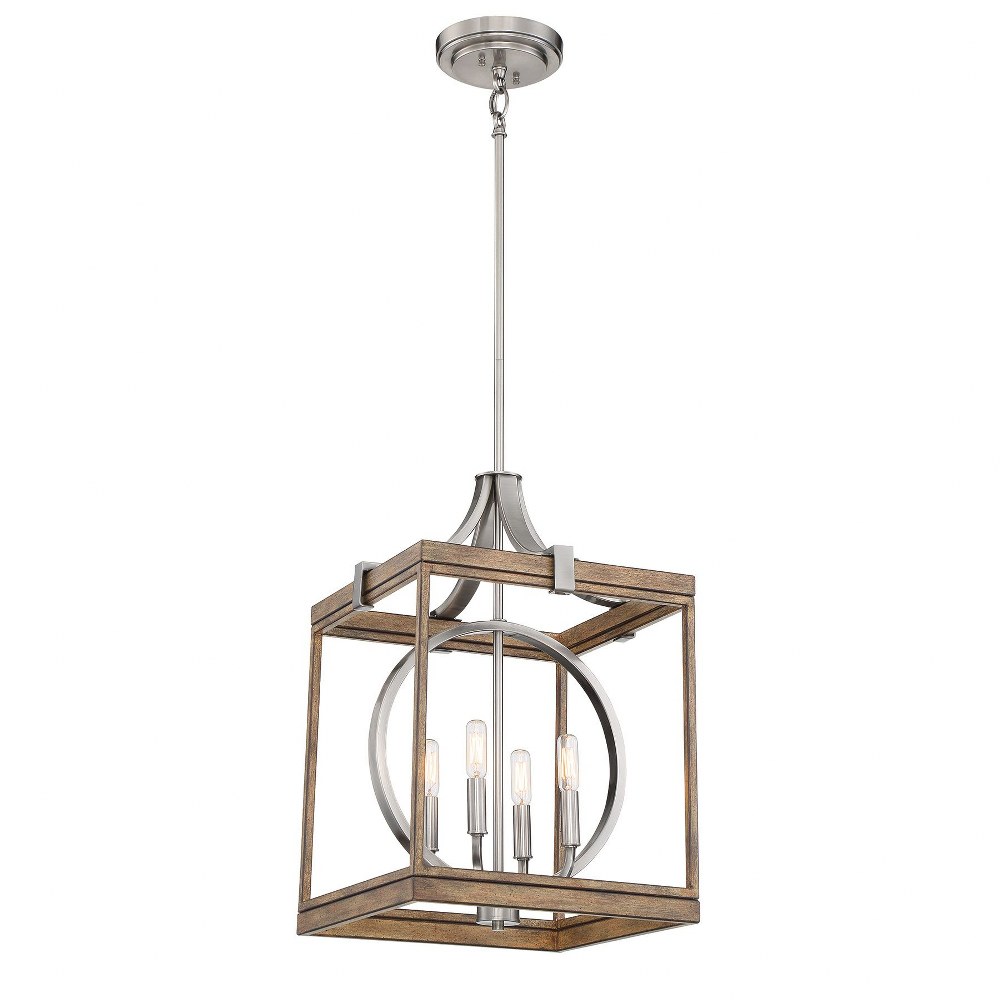 Minka Lavery-4014-280-Country Estates - 4 Light Pendant in Transitional Style - 22 inches tall by 14.5 inches wide   Sun Faded Wood/Brushed Nickel Finish