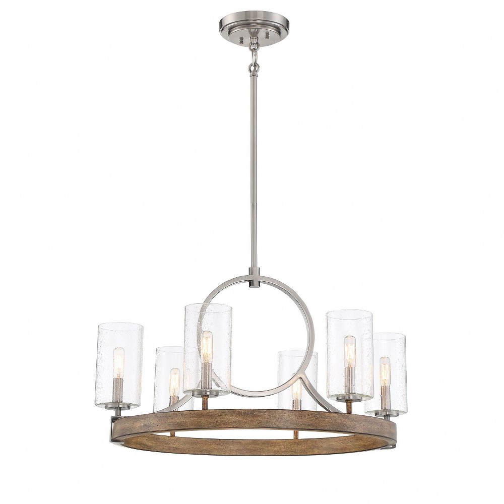 Minka Lavery-4015-280-Country Estates - Chandelier 6 Light Sun Faded Wood/Brushed Nickel in Transitional Style - 16 inches tall by 28 inches wide   Sun Faded Wood/Brushed Nickel Finish with Clear Seed