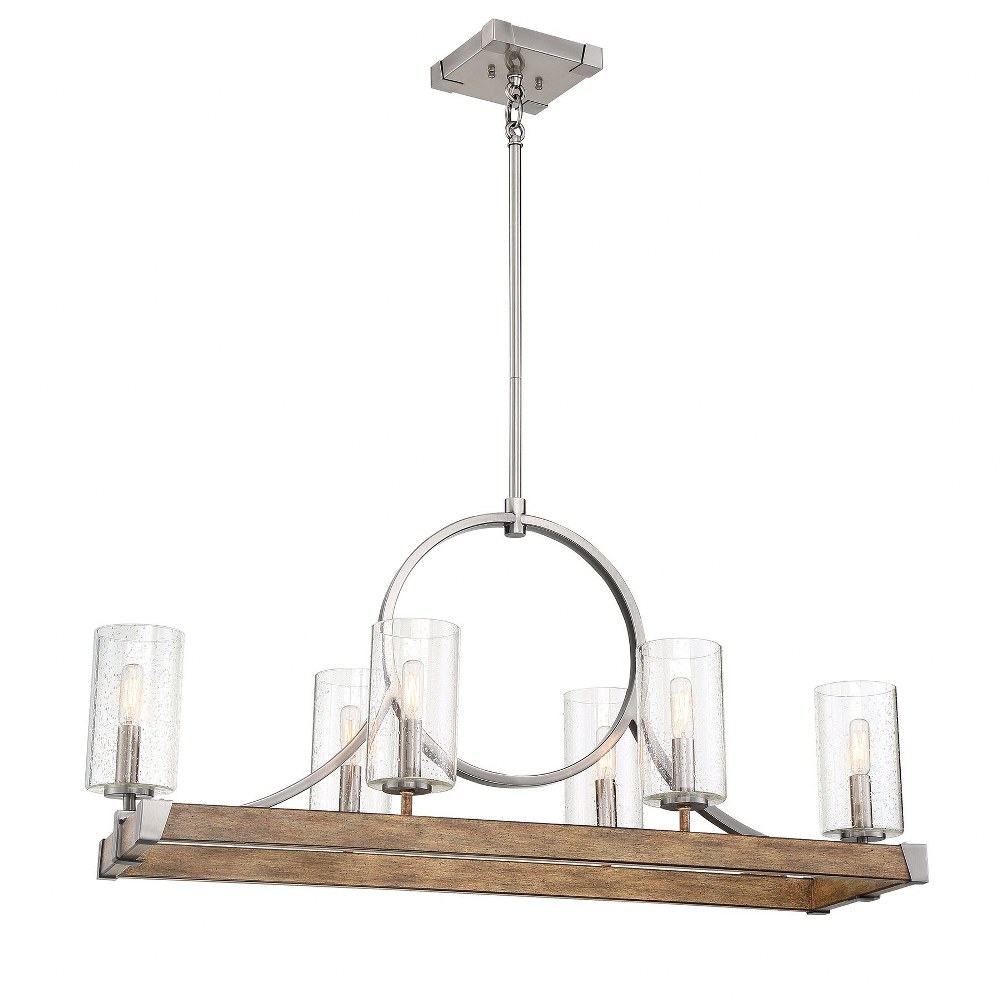 Minka Lavery-4016-280-Country Estates - 6 Light Island in Transitional Style - 18 inches tall by 38.75 inches wide   Sun Faded Wood/Brushed Nickel Finish with Clear Seedy Glass