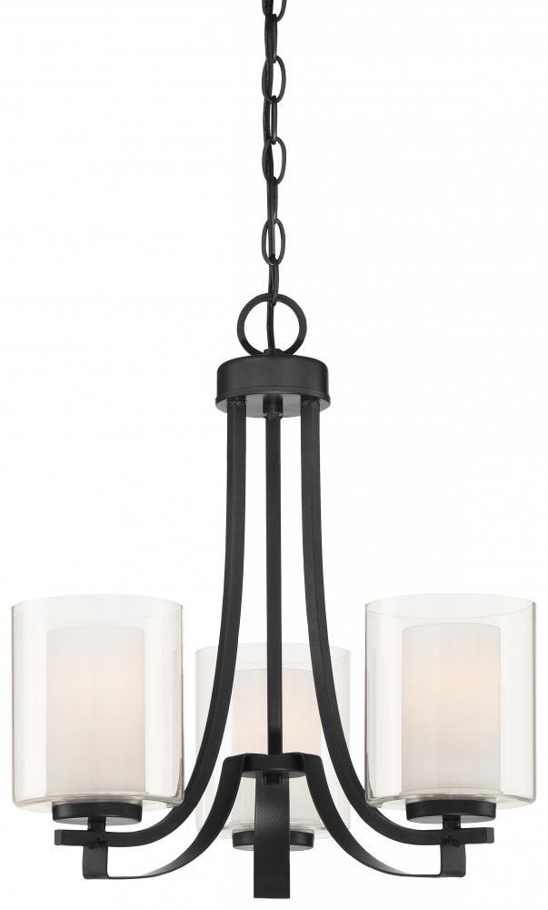 Minka Lavery-4103-66-Parsons Studio - Chandelier 3 Light Sand Coal Steel/Glass in Transitional Style - 18.5 inches tall by 18 inches wide   Parsons Studio - Chandelier 3 Light Sand Coal Steel/Glass in