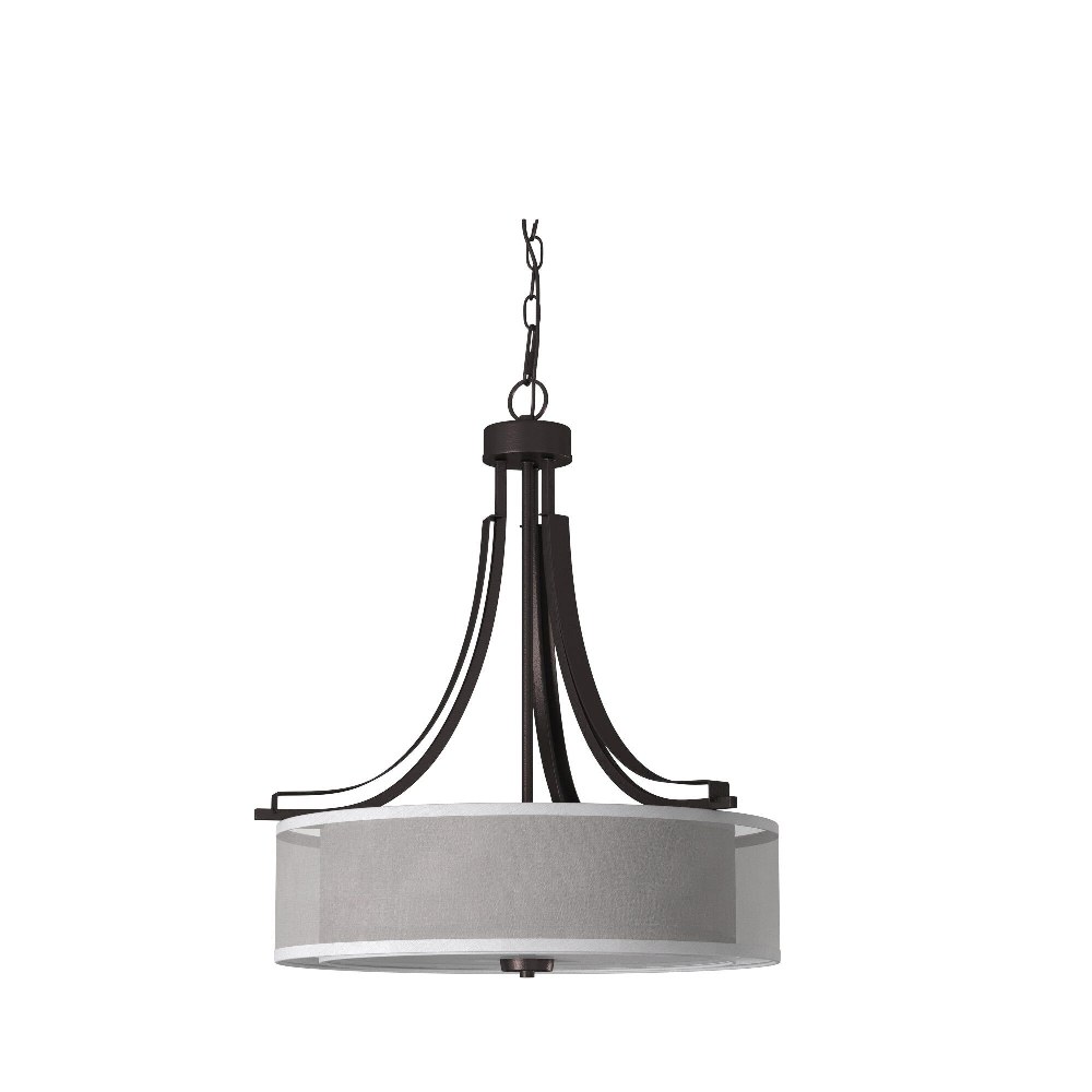 Minka Lavery-4104-172-Parsons Studio - Pendant 3 Light Translucent Sliver Linen in Transitional Style - 23.5 inches tall by 20.5 inches wide  Smoked Iron Finish with Translucent Silver Linen/Off-White Linen Shade