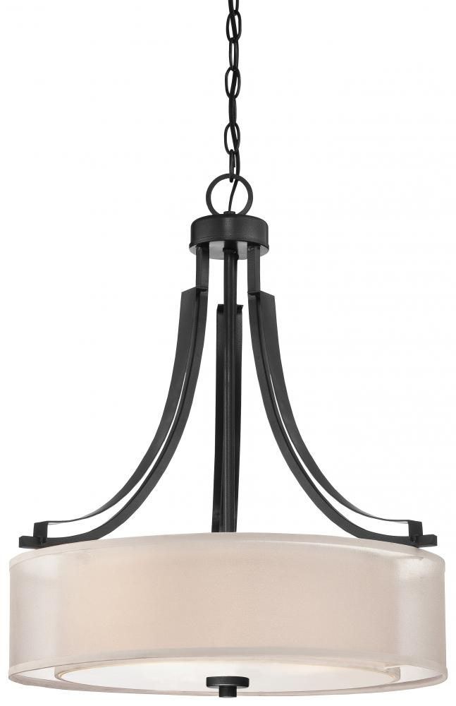 Minka Lavery 4104-66 Parsons Studio 3 Light Pendant Translucent Silver Linen in Transitional Style - 23.5 inches tall by 20.5 inches wide, Sand Coal Finish with Translucent Silver Linen Shade