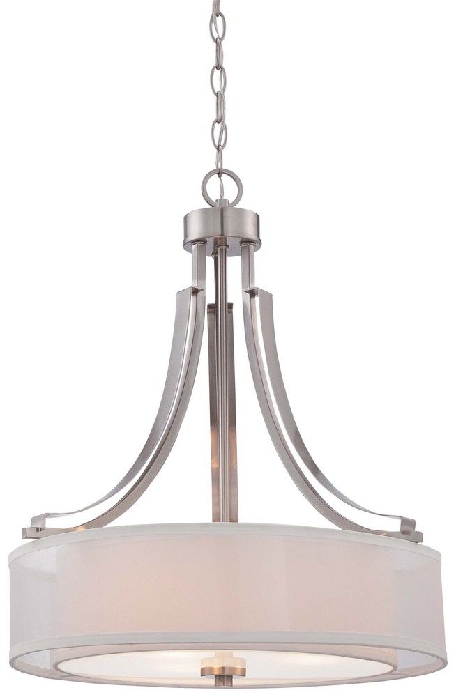 Minka Lavery 4104-84 Parsons Studio, 3 Light Pendant Translucent Silver Linen in Transitional Style - 23.5 inches tall by 20.5 inches wide  Brushed Nickel Finish with Translucent Silver Linen/Off-White Linen Shade