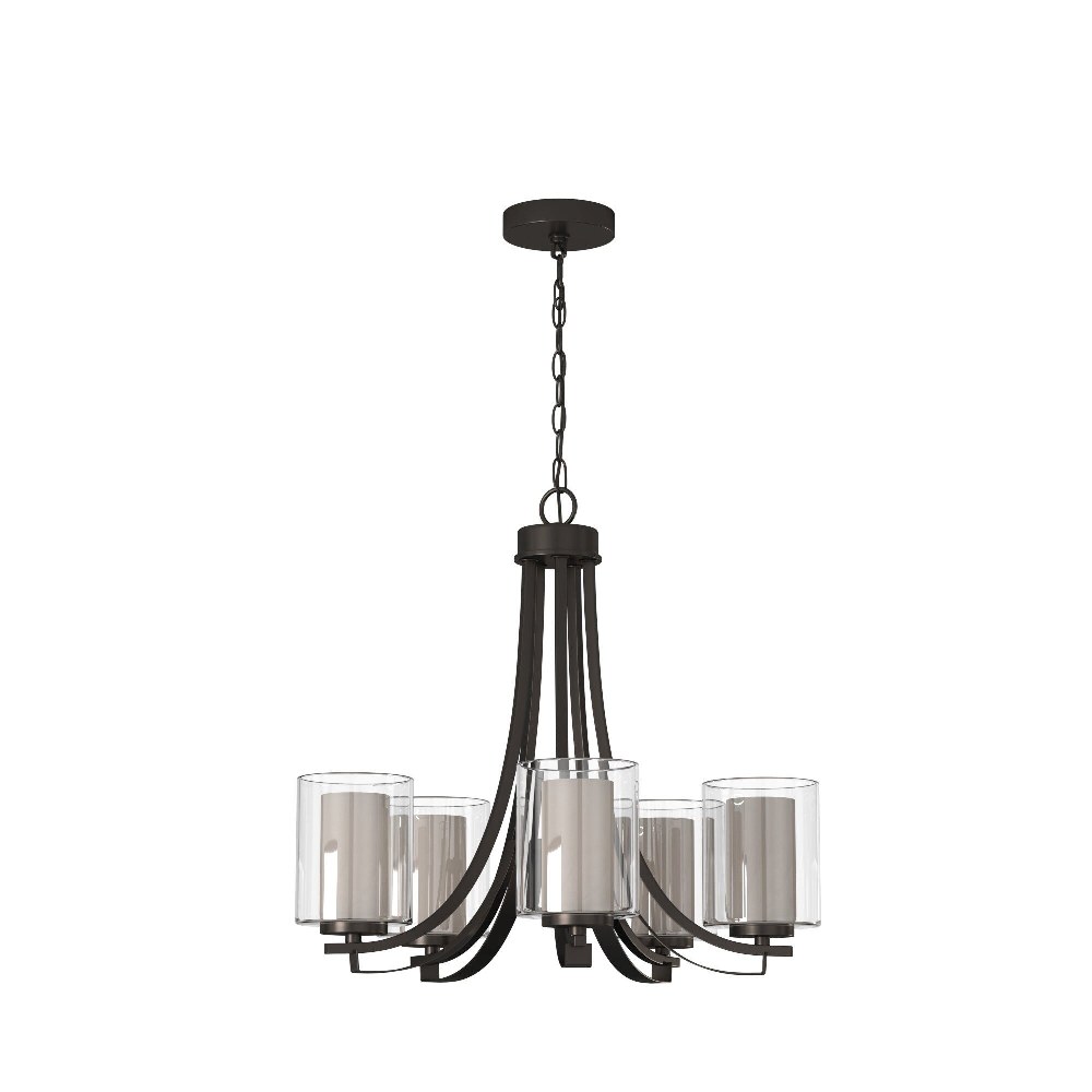 Minka Lavery-4105-172-Parsons Studio - Chandelier 5 Light Sand Coal Steel/Glass in Transitional Style - 23 inches tall by 25.5 inches wide   Smoked Iron Finish with Etched White Glass