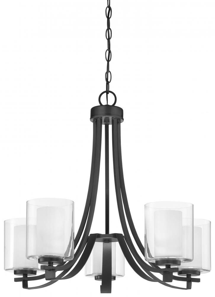 Minka Lavery-4105-66-Parsons Studio - Chandelier 5 Light Sand Coal Steel/Glass in Transitional Style - 23 inches tall by 25.5 inches wide Sand Coal  Brushed Nickel Finish with Etched White Glass