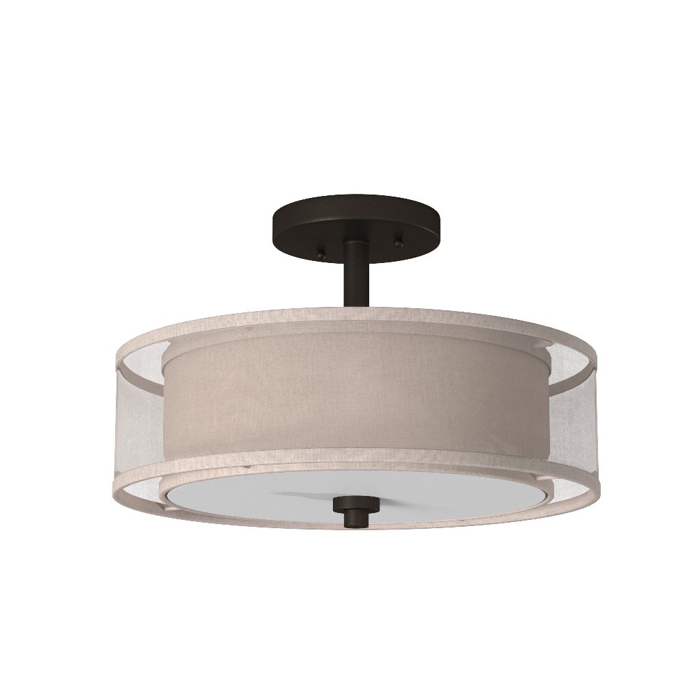 Minka Lavery-4107-172-Parsons Studio - 3 Light Semi-Flush Mount in Transitional Style - 10 inches tall by 15 inches wide   Smoked Iron Finish with Translucent Silver Linen/Off-White Linen Shade