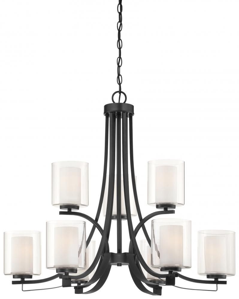 Minka Lavery-4109-66-Parsons Studio - Chandelier 9 Light in Transitional Style - 28.5 inches tall by 31.5 inches wide Sand Coal  Brushed Nickel Finish with Etched White Glass