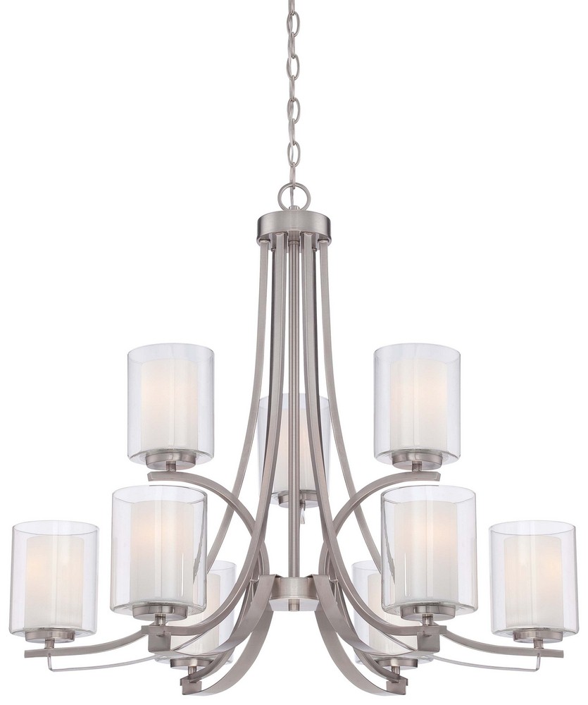 Minka Lavery-4109-84-Parsons Studio - Chandelier 9 Light Smoked Iron in Transitional Style - 28.5 inches tall by 31.5 inches wide   Brushed Nickel Finish with Etched White Glass