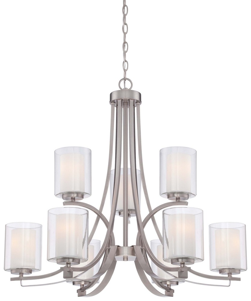 Minka Lavery-4109-84-Parsons Studio - Chandelier 9 Light in Transitional Style - 28.5 inches tall by 31.5 inches wide Brushed Nickel  Brushed Nickel Finish with Etched White Glass