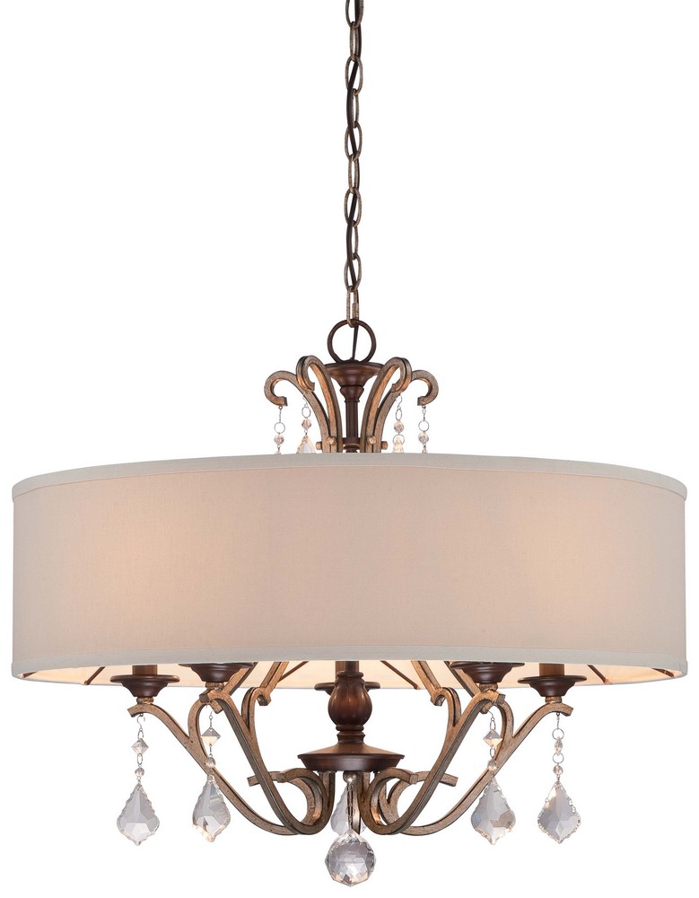 Minka Lavery-4355-593-Gwendolyn Place - 5 Light Pendant in Traditional Style - 22 inches tall by 26 inches wide   Dark Rubbed Sienna/Aged Silver Finish with Oatmeal Linen Shade