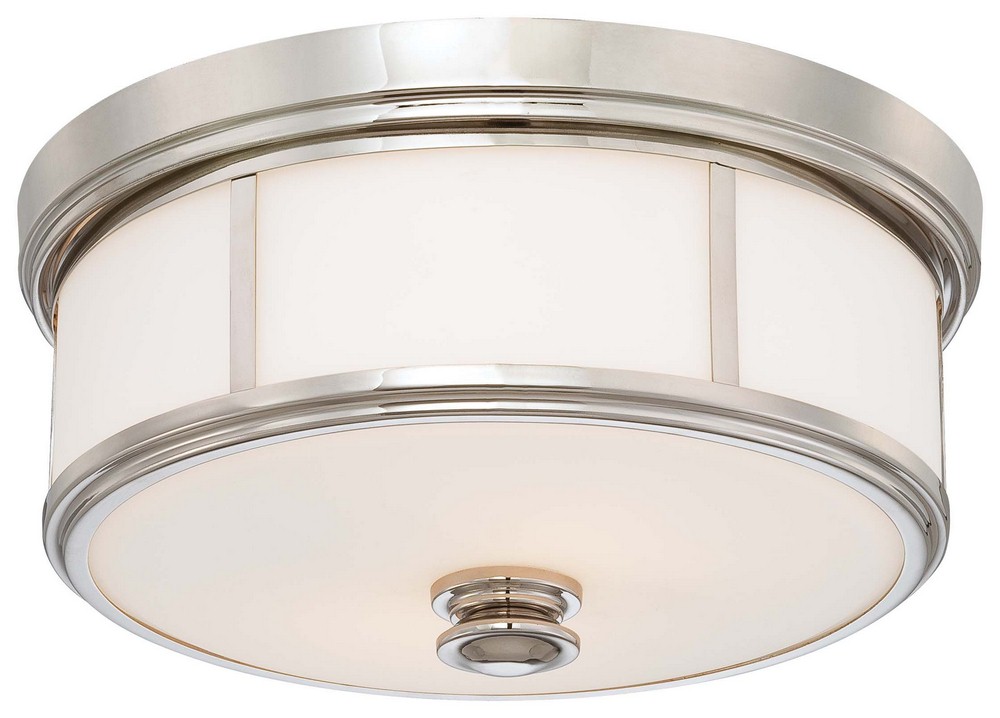 Minka Lavery-4365-613-2 Light Flush Mount in Traditional Style - 6.5 inches tall by 13.5 inches wide   Polished Nickel Finish with Etched Opal Glass